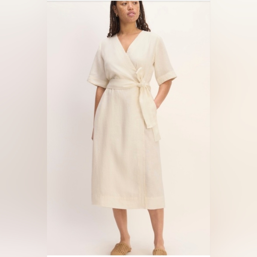 NWT Everlane Cream Midi Wrap Dress